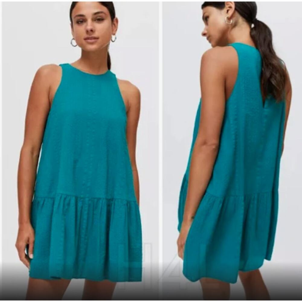 Urban Outfitters Maisy High Neck Sleeveless Swing Babydoll  Mini Dress Teal XS